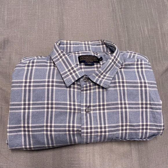 Pendleton Other - Pendleton Mens  Button Up Shirt Blue Plaid Long Sleeve Flap Pockets Top XL